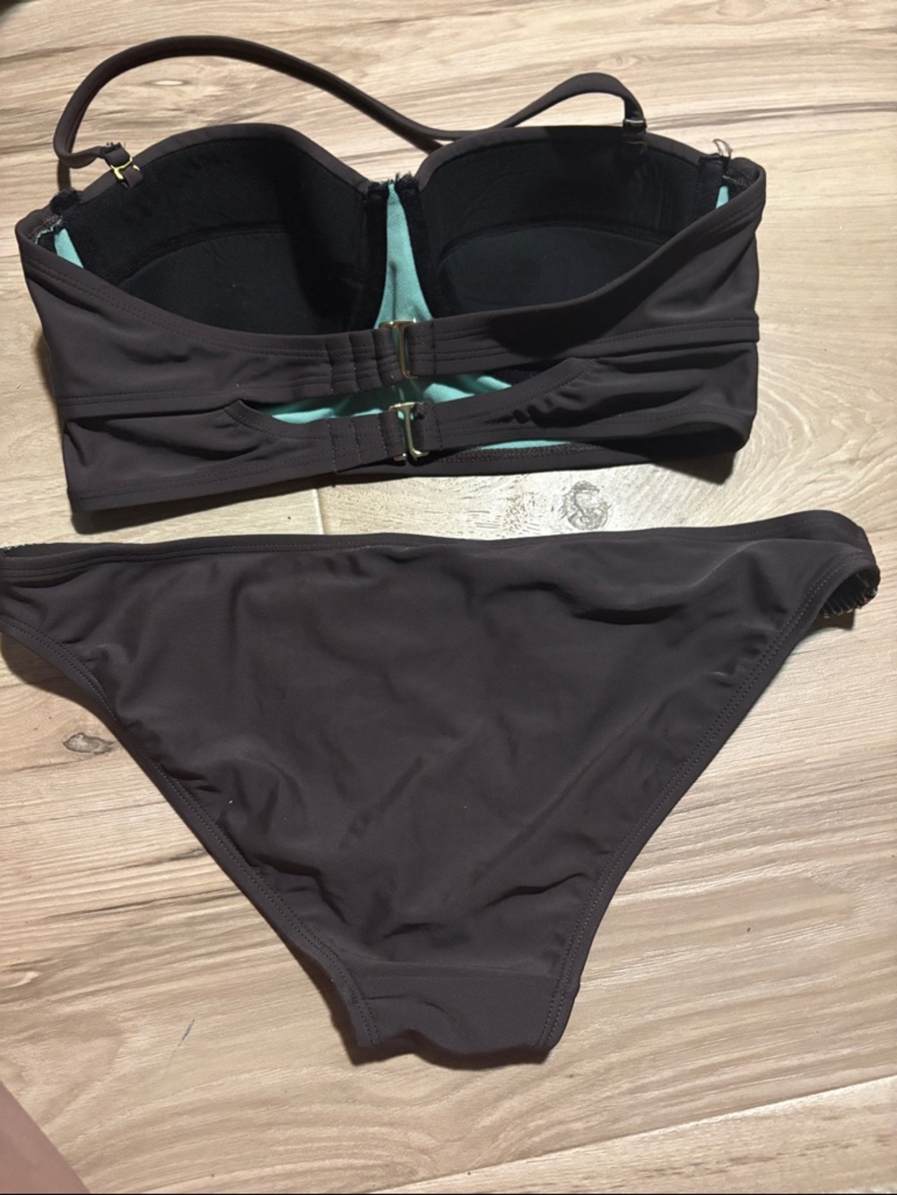 Women’s Dark Grey Two-Piece Swim Bikini with Mint Lining - Picture 3 of 7
